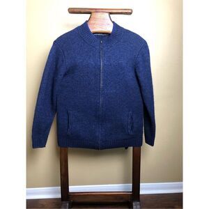 IrelandsEye Irish Wool Zip Sweater / Bomber Cardigan – Blue, Pockets